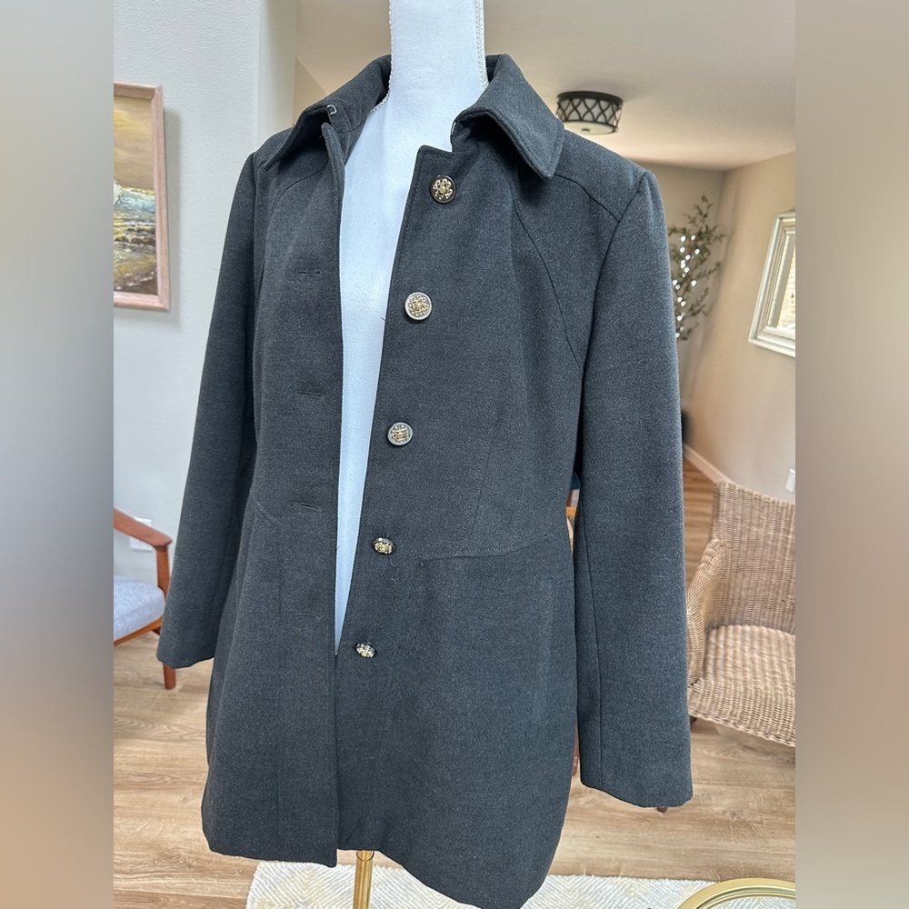 Jessica Simpson Dark Grey Lined Military Mid length Coat - Picture 2 of 10